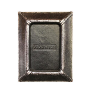 Black Leather Photo Frame with Woven Corners