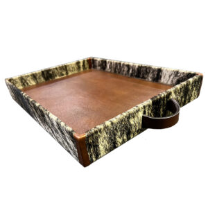 16x12x2 Leather and Cowhide Tray in Grey